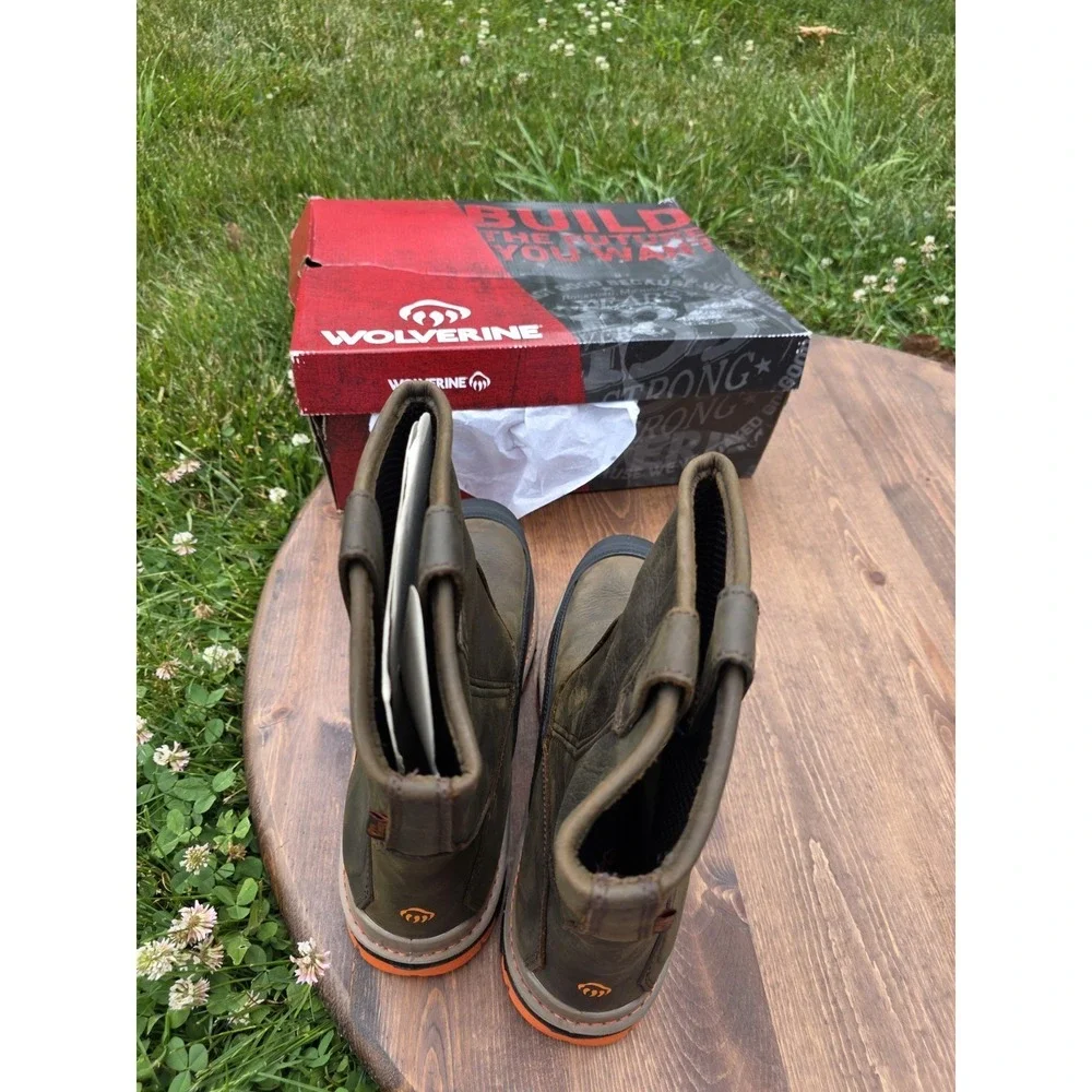 13EW Extra Wide-Wolverine Overpass CM Work Boots W10708 Brown Safety Toe Pull-on